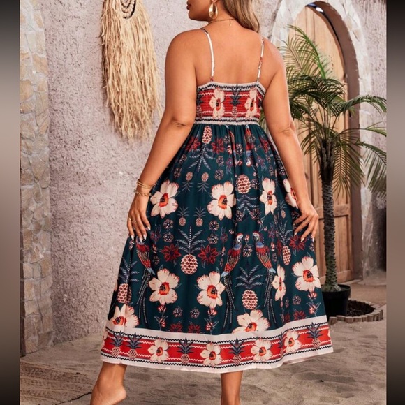 Boho Floral Tropical Birds Parrot Print Cami Tank Top Maxi Dress Black - Picture 2 of 4